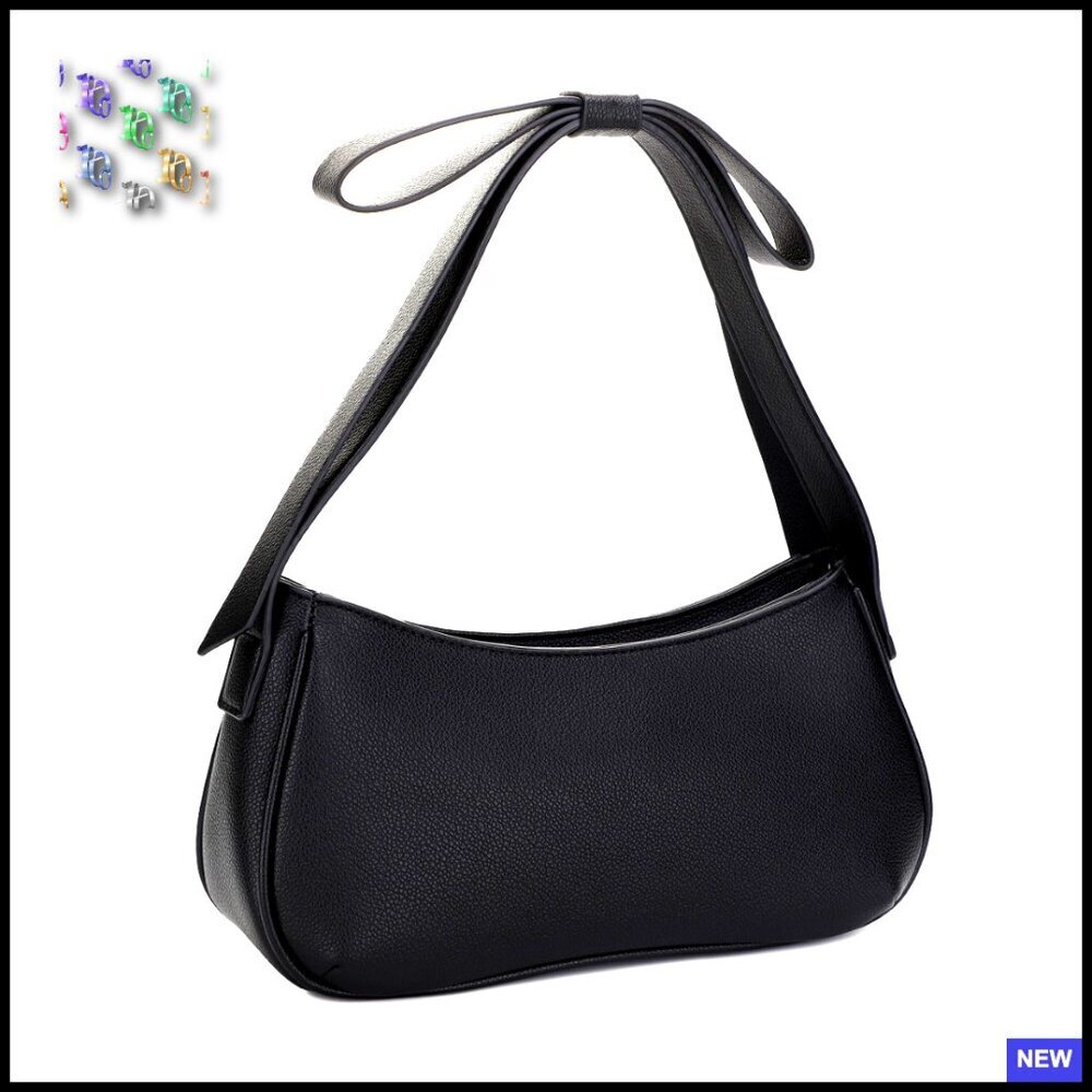 Vegan Leather Hobo Shoulder Bag Chic Minimal Bow Strap Underarm Purse
